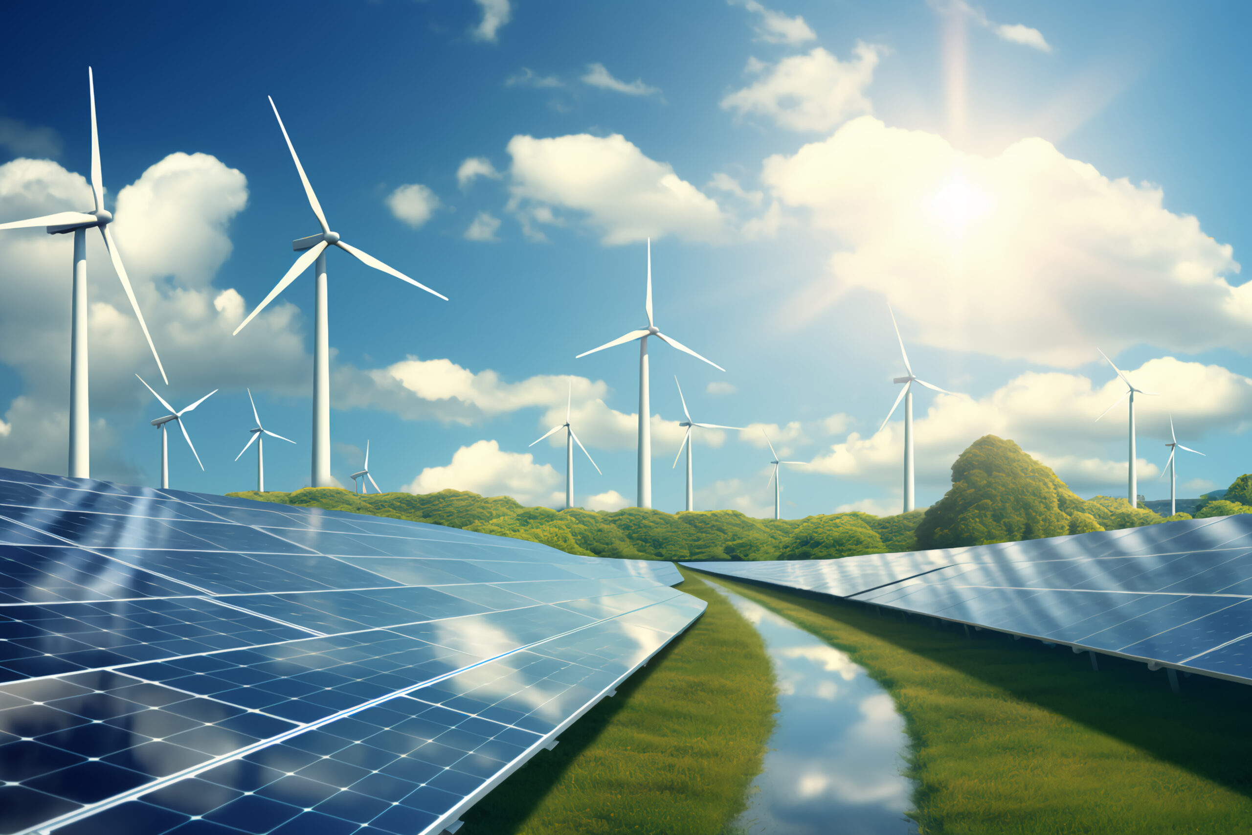 renewable-energy-background-with-green-energy-as-wind-turbines-solar-panels-scaled